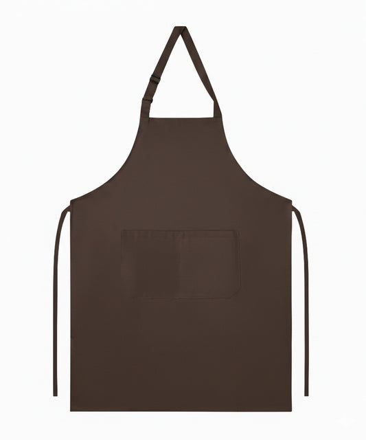 Brown Poly Cotton Long Bib Apron – Adjustable Neck, Double Pockets & Anti-Wrinkle Finish