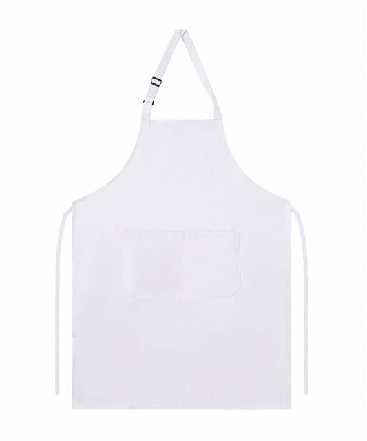 White Poly Cotton Long Bib Apron – Adjustable Neck, Double Pockets & Anti-Wrinkle Finish