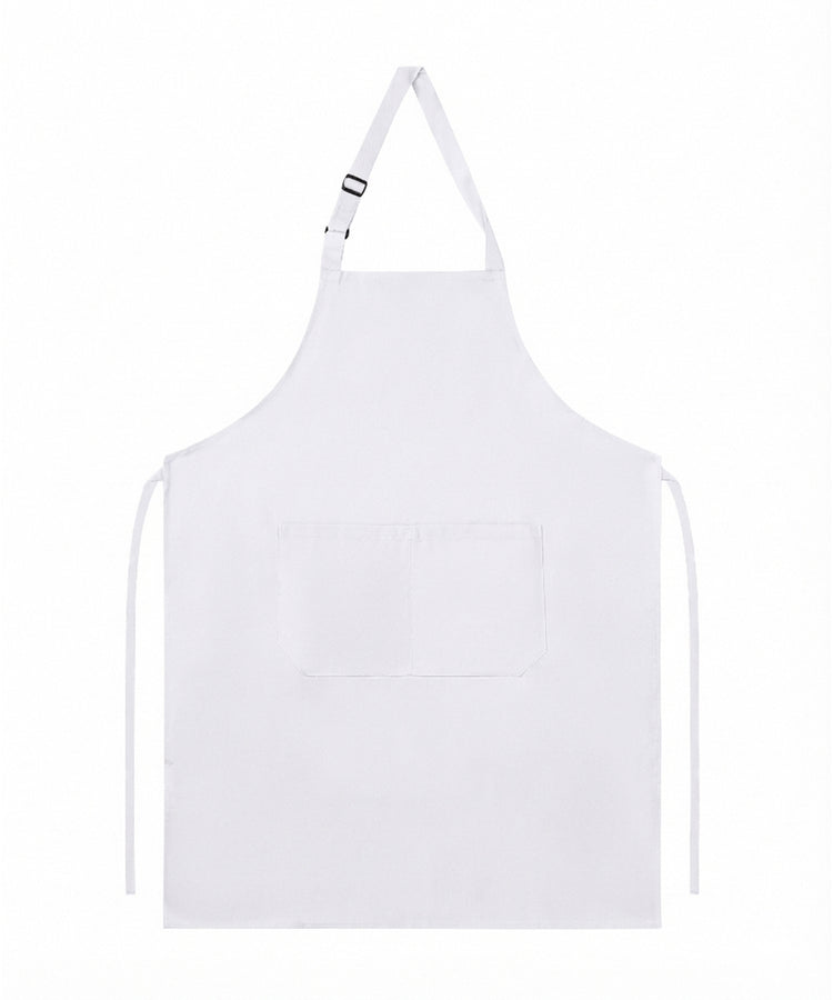 مريلة طويلة بيضاء من البوليستر والقطن - رقبة قابلة للتعديل، جيوب مزدوجة، وطبقة مقاومة للتجاعيد