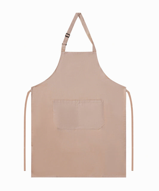 Beige Poly Cotton Long Bib Apron – Adjustable Neck, Double Pockets & Anti-Wrinkle Finish