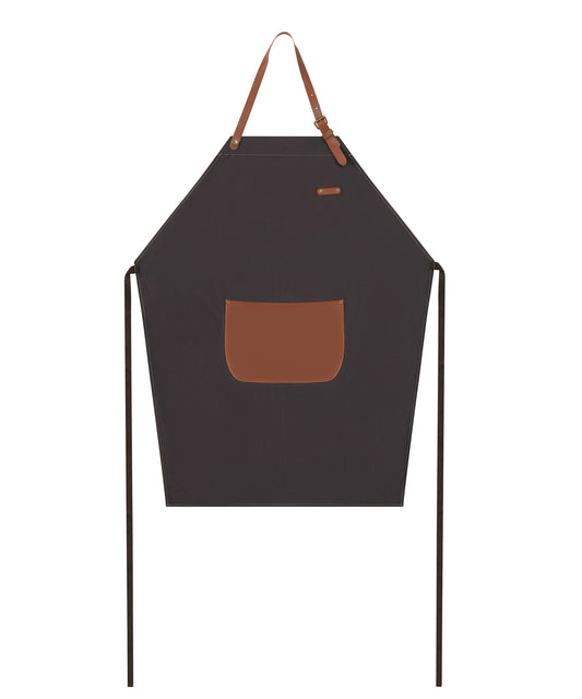 Brown Canvas Apron – Leather Belt & Leather Pocket, Heavy-Duty Workwear Design