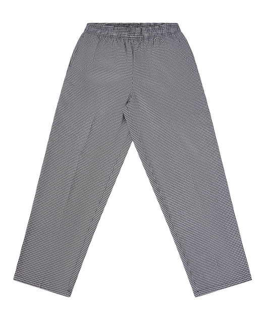 Unisex Black White Grid Checkered Chef Pants – Elastic Waist & Side Pockets