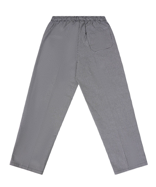 Unisex Black White Grid Checkered Chef Pants – Elastic Waist & Side Pockets
