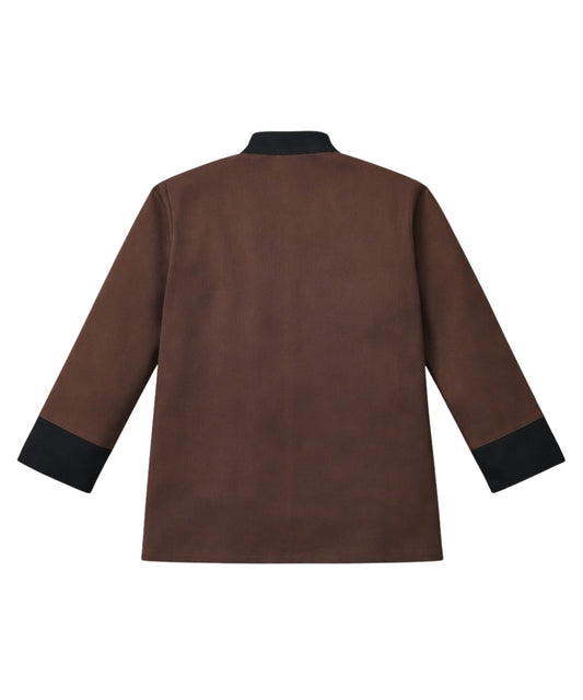 Brown Chef Coat Black Contrast Collar & Cuffs - Double Breasted Design