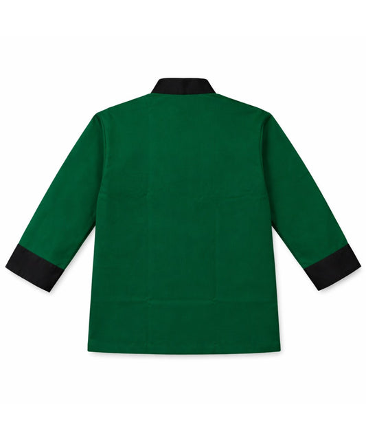 Green Chef Coat Black Contrast Collar & Cuffs - Double Breasted Design