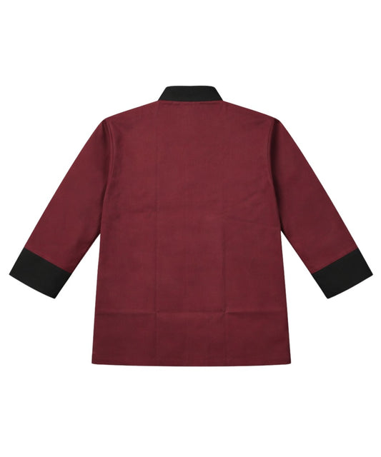Maroon Chef Coat Black Contrast Collar & Cuffs - Double Breasted Design