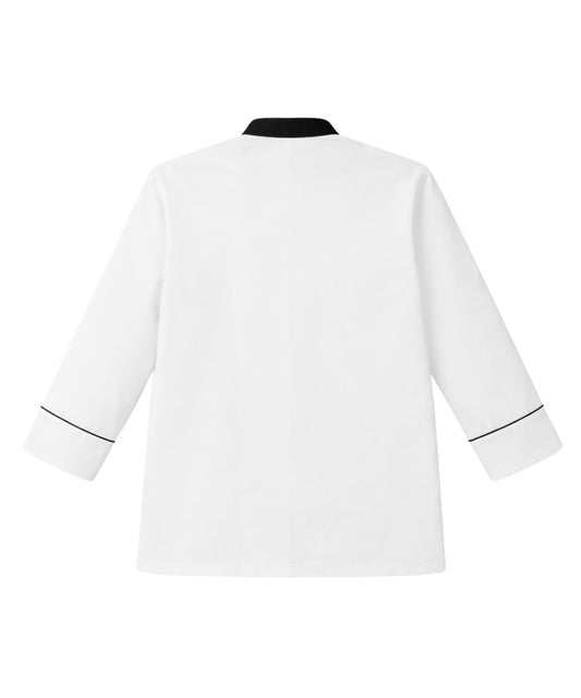 White Chef Coat Black Collar & Piping with Snap Buttons - Modern Trim Design