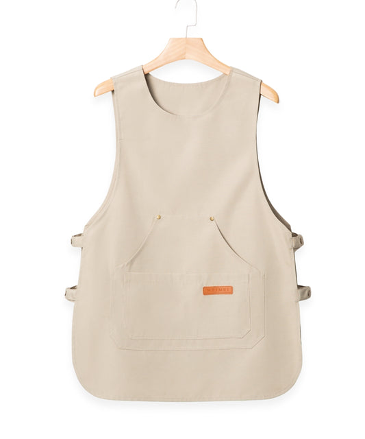 Beige Bib Apron – Adjustable Sides with Front Utility Pocket