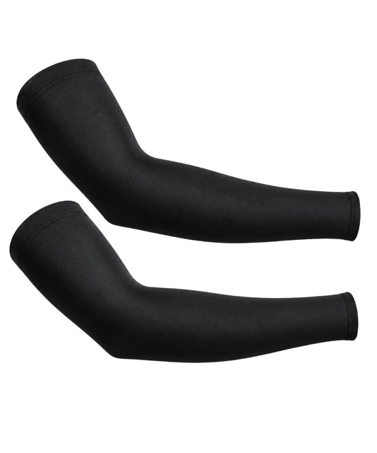 Black Premium Compression Arm Sleeves with Silicone Grip - Heavy Stretch Nylon UV Protection (Pair)