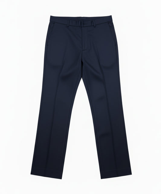 Blue Formal Straight Fit Trousers – Regular Fit with Belt Loops & Side Pockets