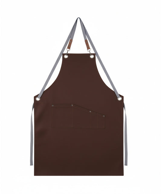 Dark Coffee Metal Loop Bib Apron – Heavy Fabric, Tool Pockets & Adjustable Straps