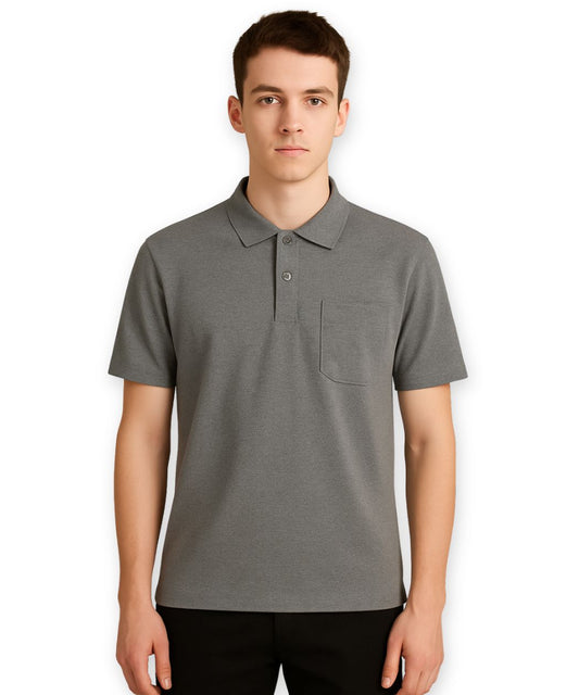 تي شيرت بولو رمادي - قصة كلاسيكية مع جيب على الصدر