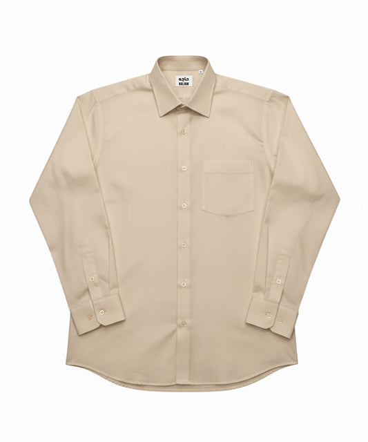 Beige Formal Shirt – Long Sleeve, Cotton Blend with Pocket