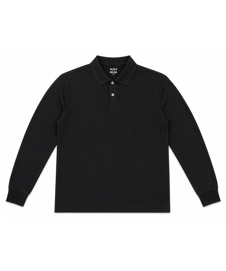 Black Long Sleeves Polo T-Shirt - Premium 240 GSM Cotton Blend Classic Fit