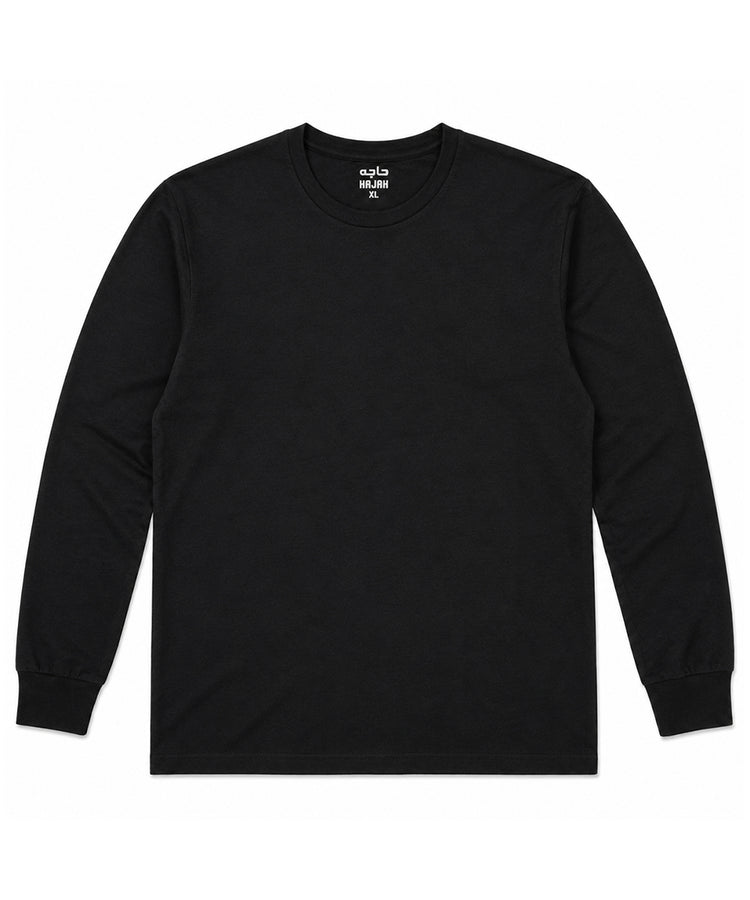 Black Long Sleeves Round Neck T-Shirt - Premium 220 GSM Cotton Blend Classic Fit