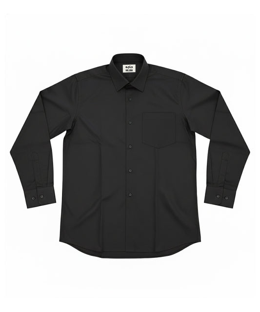Black Formal Shirt – Long Sleeve, Cotton Blend with Pocket