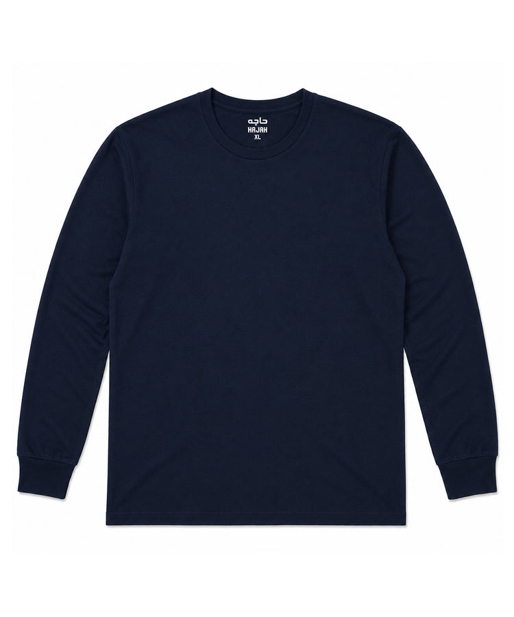Navy Long Sleeves Round Neck T-Shirt - Premium 220 GSM Cotton Blend Classic Fit