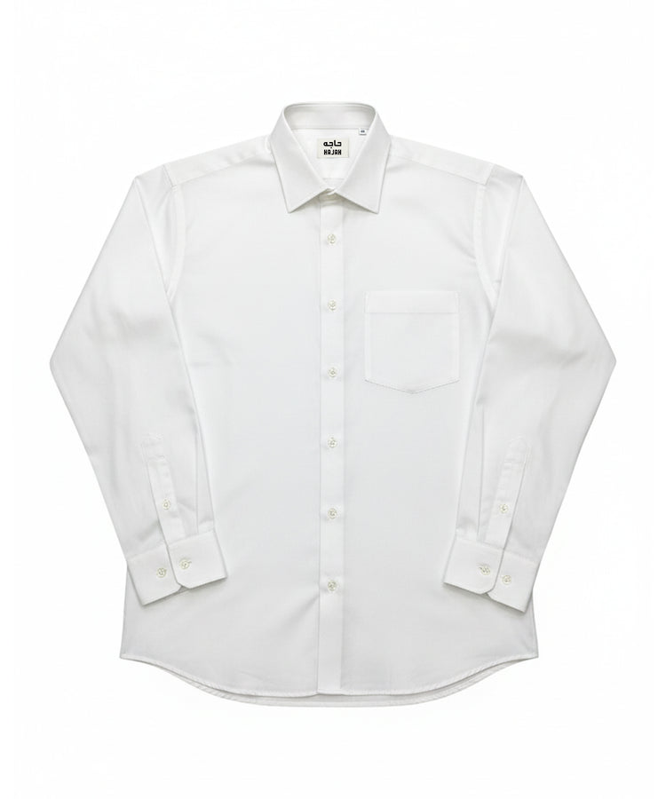 White Formal Shirt – Long Sleeve, Cotton Blend with Pocket