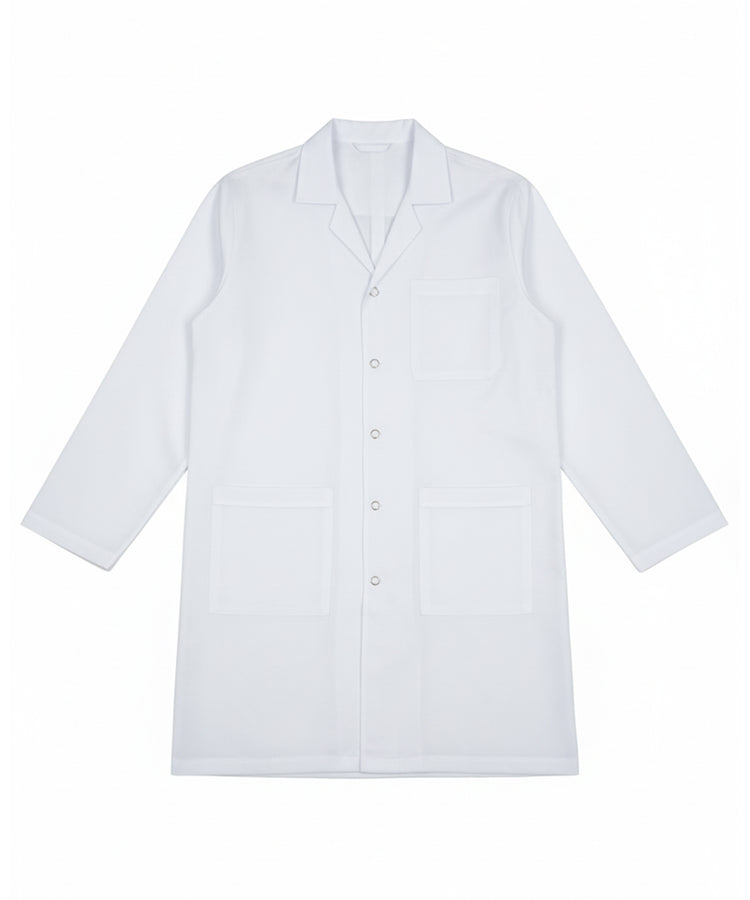 معطف مختبر أبيض - أكمام طويلة، إغلاق بزر كبس وتصميم بثلاثة جيوب