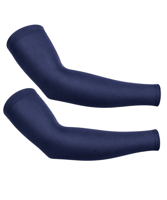 Navy Blue Premium Compression Arm Sleeves with Silicone Grip - Heavy Stretch Nylon UV Protection (Pair)