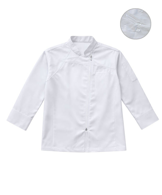 White Waterproof Zip Chef Coat - Modern Professional Design