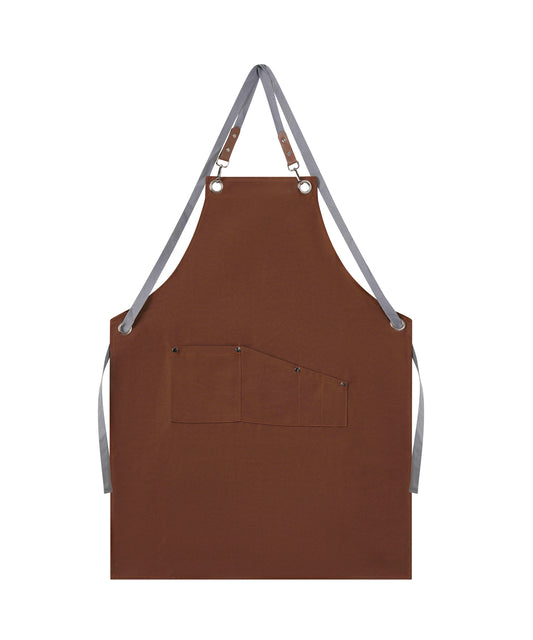 Light Coffee Metal Loop Bib Apron – Heavy Fabric, Tool Pockets & Adjustable Straps