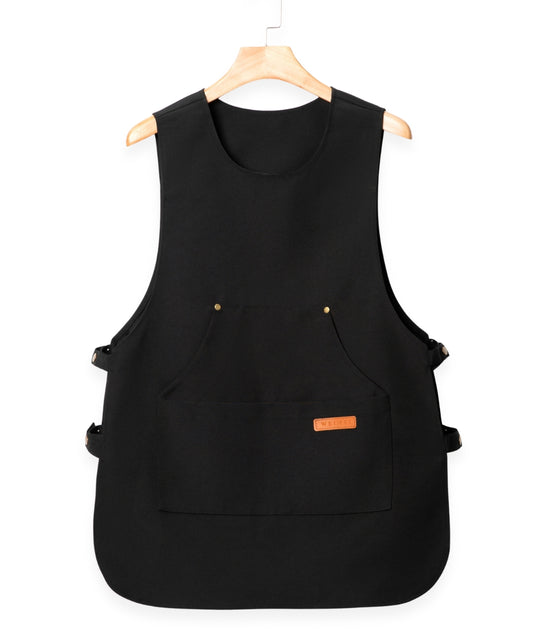 Black Bib Apron – Adjustable Sides with Front Utility Pocket