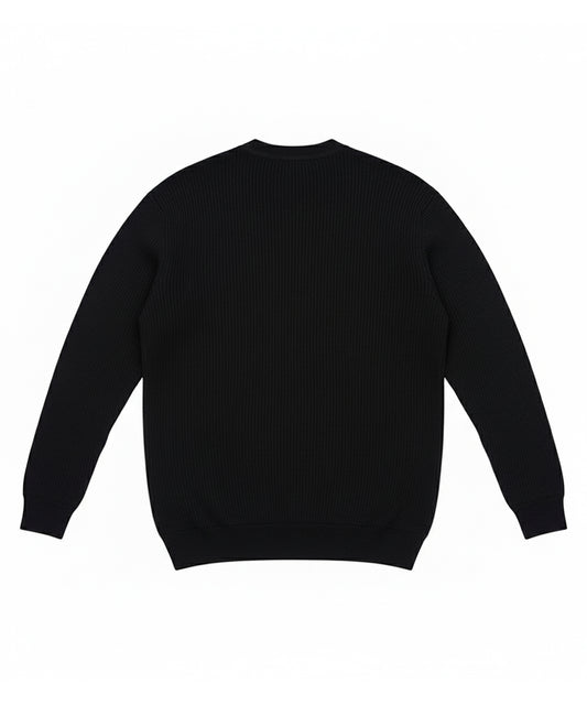 سترة سوداء بأكمام طويلة - رقبة على شكل حرف V، نسيج مضلع، ونسيج محبوك دافئ