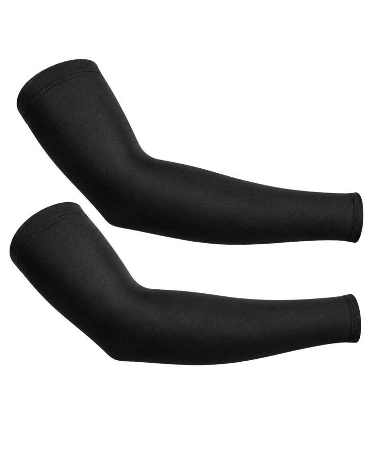 Black Premium Compression Arm Sleeves with Silicone Grip - Heavy Stretch Nylon UV Protection (Pair)