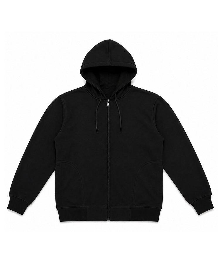 Black Heavyweight Zip Hoodie - 380 GSM Fleece Lined