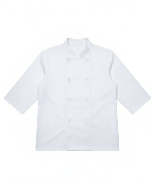 معطف طاهي أبيض - صدر مزدوج، كم 3/4 مع جيب للأكمام