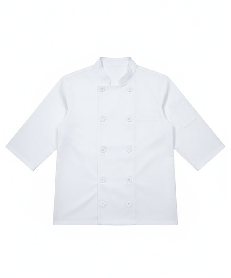 معطف طاهي أبيض - صدر مزدوج، كم 3/4 مع جيب للأكمام