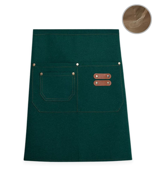 Green Waterproof Canvas Half Apron – Twill Fabric, Utility Pockets & Short Waist Fit