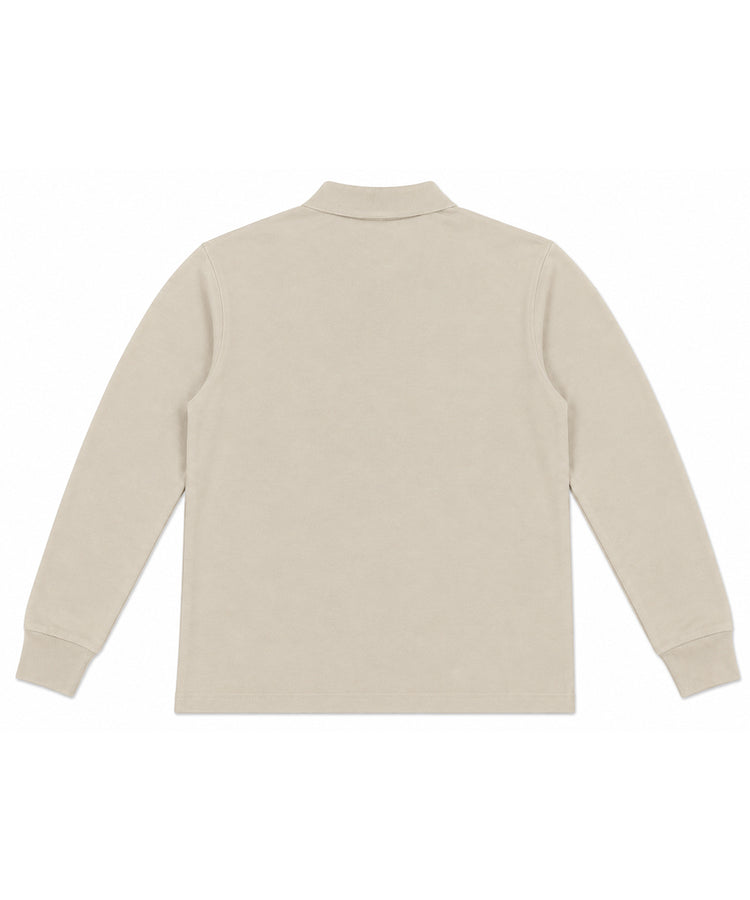 Beige Long Sleeves Polo T-Shirt - Premium 240 GSM Cotton Blend Classic Fit