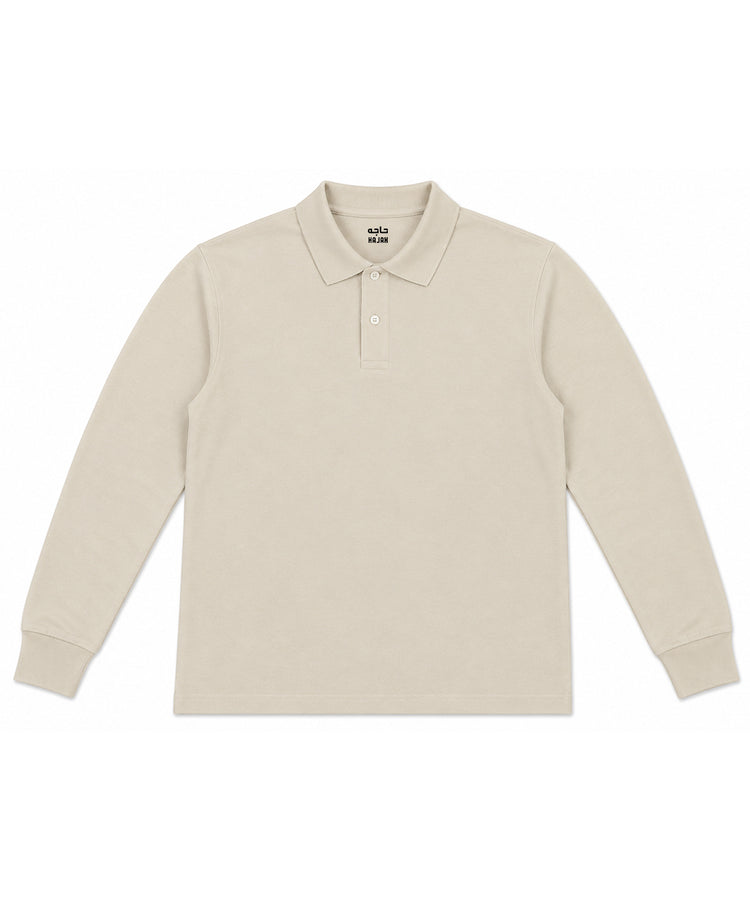 Beige Long Sleeves Polo T-Shirt - Premium 240 GSM Cotton Blend Classic Fit