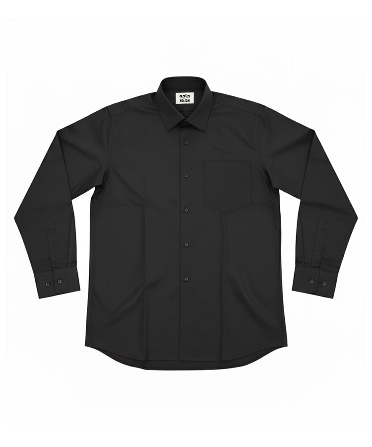 Black Formal Shirt – Long Sleeve, Cotton Blend with Pocket