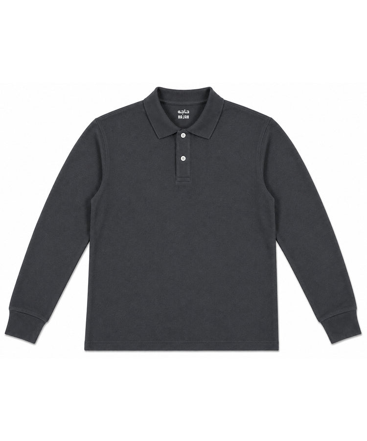 Dark Grey Long Sleeves Polo T-Shirt - Premium 240 GSM Cotton Blend Classic Fit