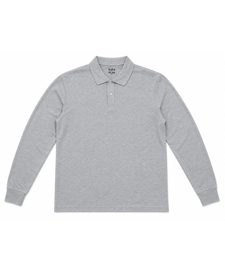Light Grey Long Sleeves Polo T-Shirt - Premium 240 GSM Cotton Blend Classic Fit