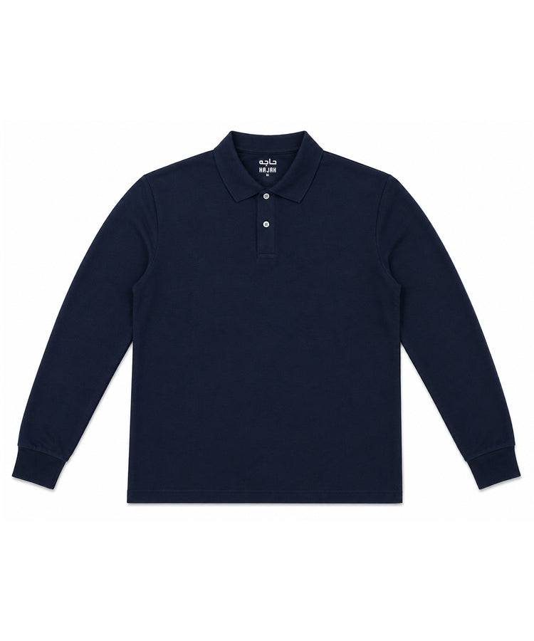 Navy Long Sleeves Polo T-Shirt - Premium 240 GSM Cotton Blend Classic Fit