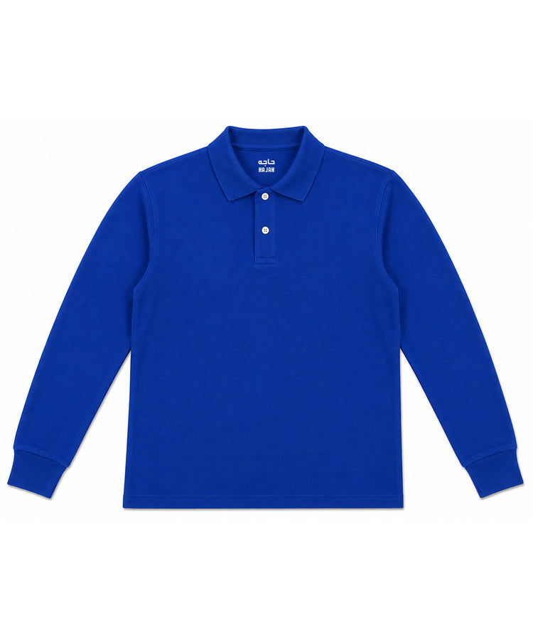 Royal Blue Long Sleeves Polo T-Shirt - Premium 240 GSM Cotton Blend Classic Fit