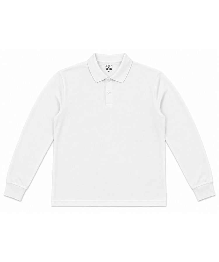 White Long Sleeves Polo T-Shirt - Premium 240 GSM Cotton Blend Classic Fit