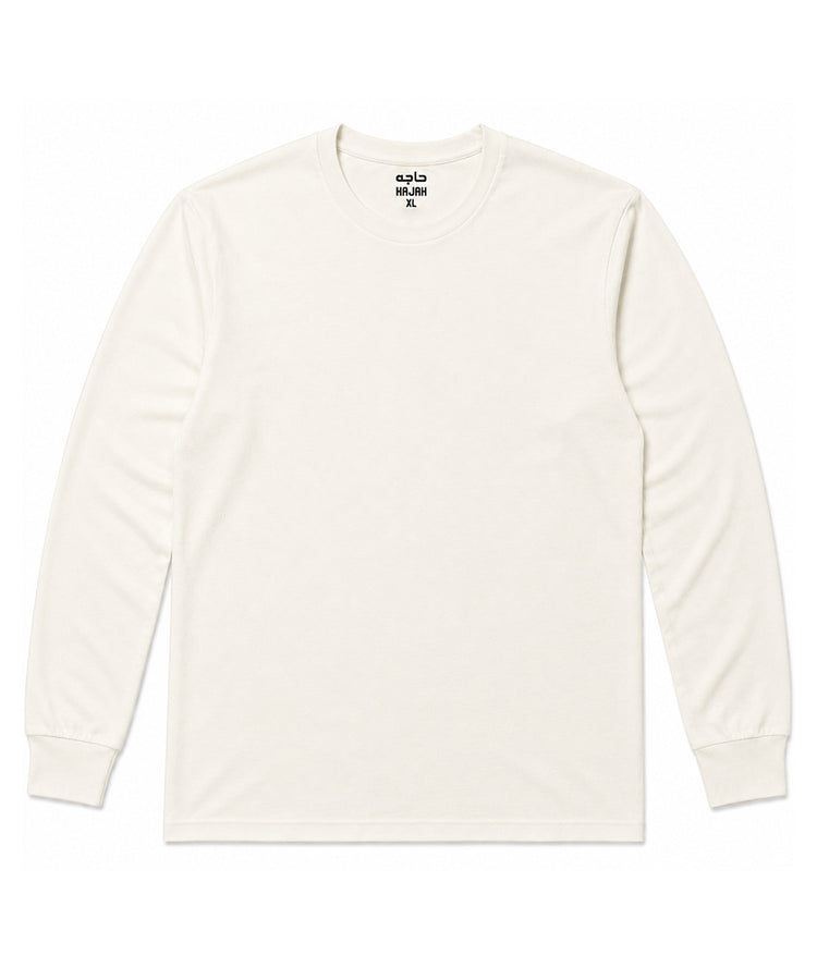 Off White Long Sleeves Round Neck T-Shirt - Premium 220 GSM Cotton Blend Classic Fit