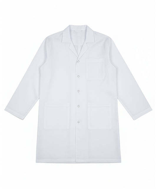 معطف مختبر أبيض - أكمام طويلة، إغلاق بزر كبس وتصميم بثلاثة جيوب