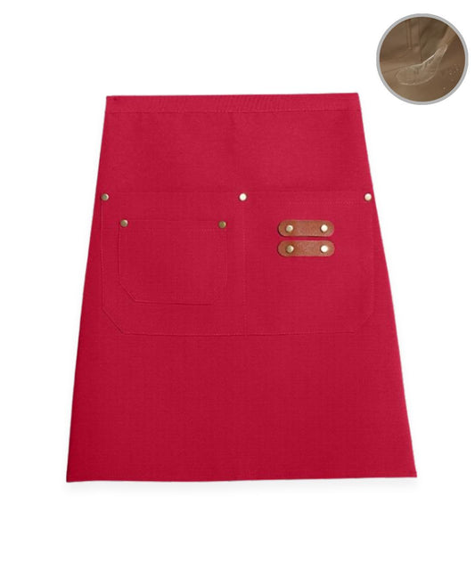 Red Waterproof Canvas Half Apron – Twill Fabric, Utility Pockets & Short Waist Fit