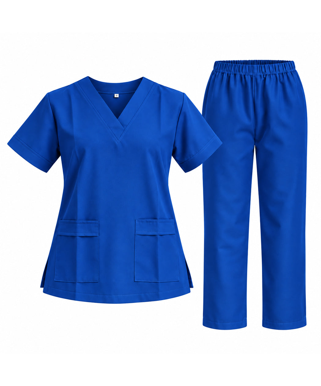 Royal Blue V-Neck Short Sleeves Maid Uniform Scrub Set - Tunic Top & Trousers