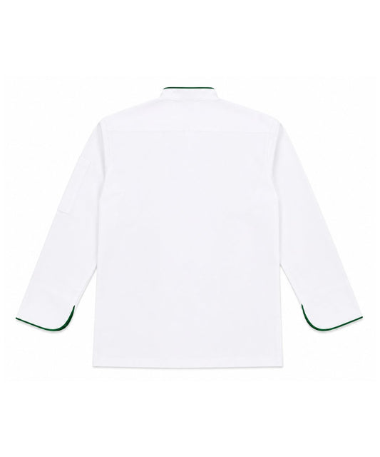 White Heavy Chef Coat with Green Piping & Round Buttons