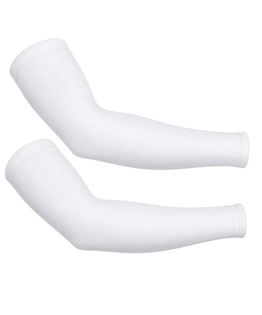 White Premium Compression Arm Sleeves with Silicone Grip - Heavy Stretch Nylon UV Protection (Pair)