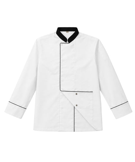 White Chef Coat Black Collar & Piping with Snap Buttons